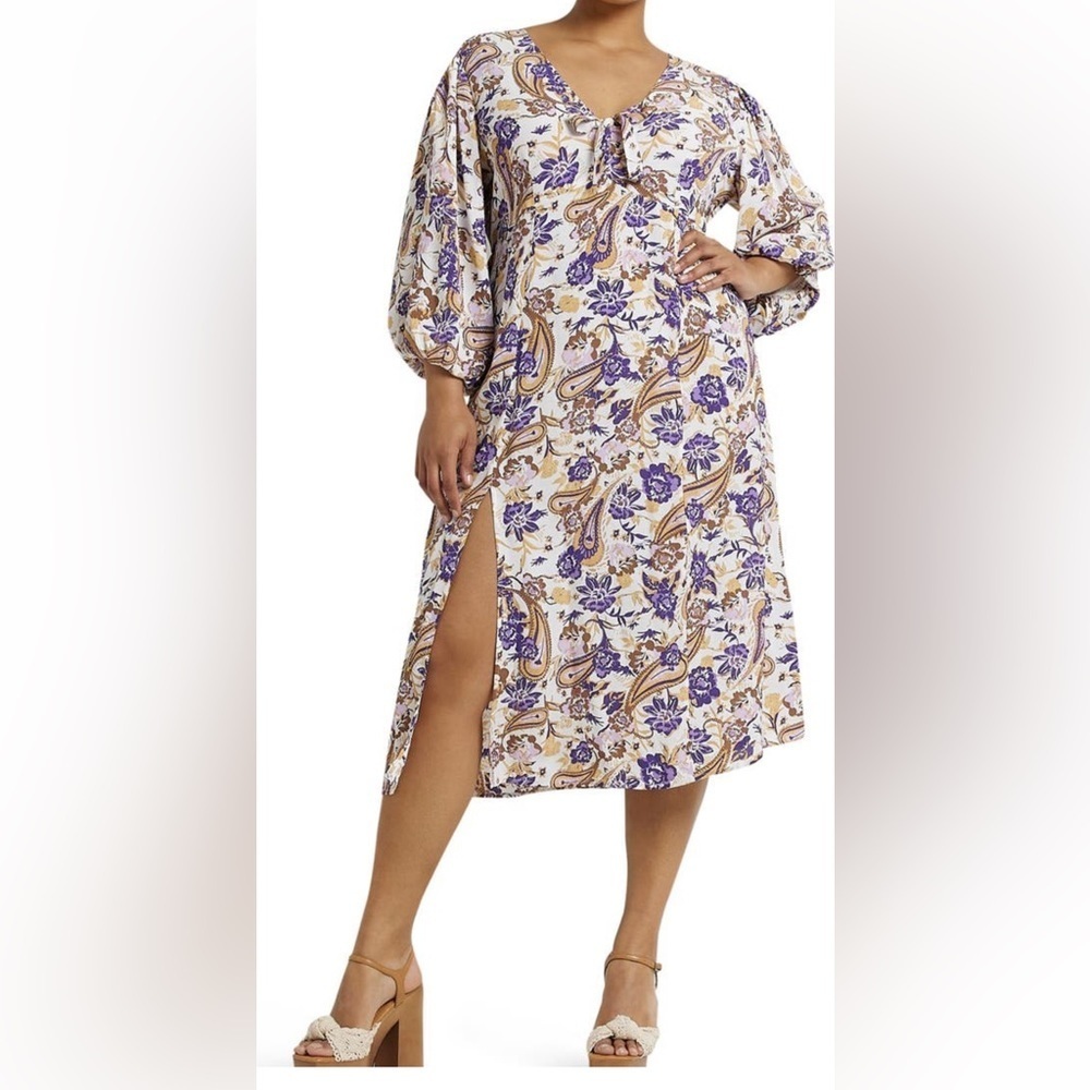 River Island Plus Floral Puff Sleeve Dress Size 22 NWT